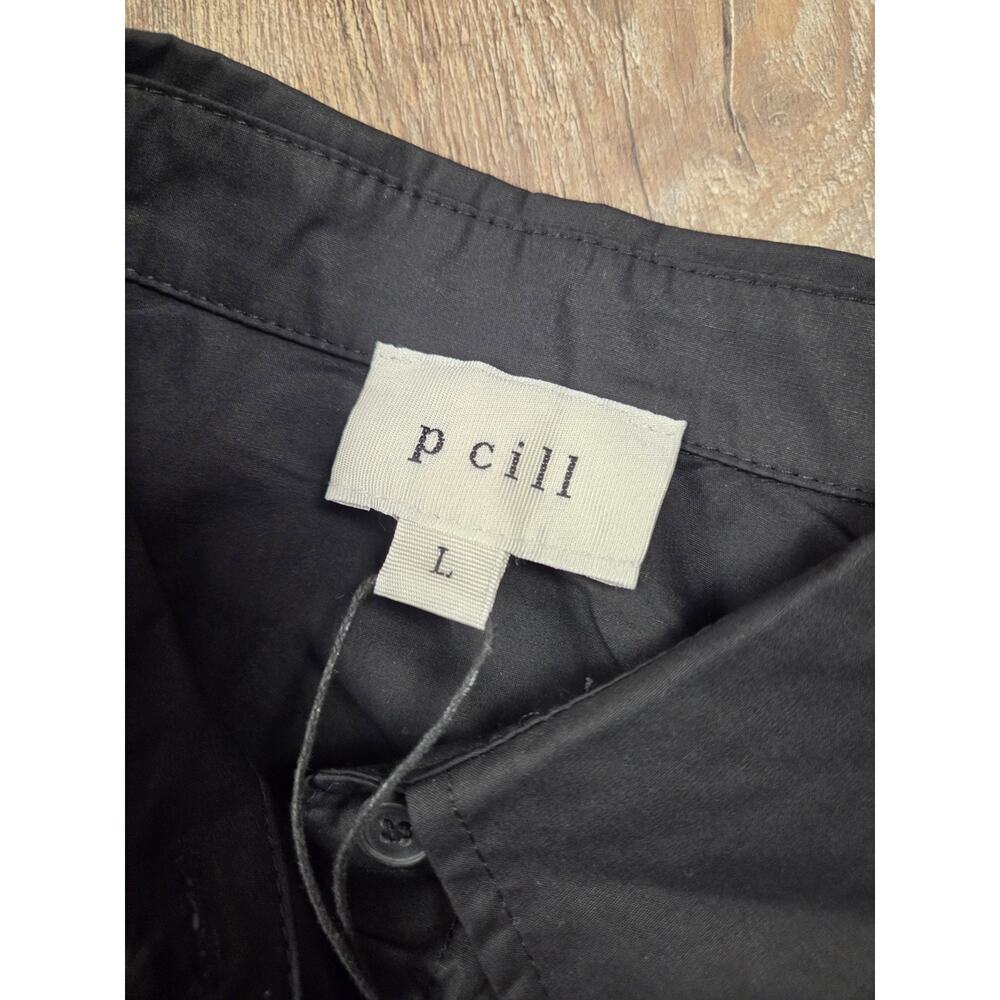 P. Cill NWT Black Scallop Hem Dress Button Front Collared Size Large - Picture 4 of 6